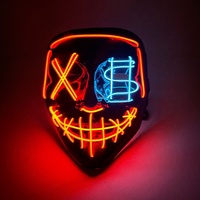 Masque d'horreur lumineux LED en plastique T-Worthy NOUVEAU pour fête d'Halloween, imprimé en typographie avec trous en V et yeux à double pointe EL