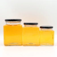 Toples madu persegi kosong, toples kaca Mason, toples kaca bening dengan tutup logam 280Ml 500Ml