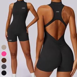 Combinaison sans manches vintage pour femmes 2025, haute intensité, logo personnalisé, ensembles de fitness pour la salle de sport, fermeture éclair, col roulé, combinaisons de sport - Product Image 2