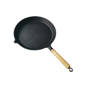 Sartén/sartén redonda <span class=keywords><strong>de</strong></span> hierro fundido pre-sazonada con mango <span class=keywords><strong>de</strong></span> madera - Product Image 4