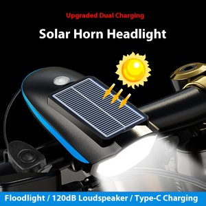 Bicycle Solar Charging <strong>LED</strong> Horn Headlight ABS Waterproof XPG High Lumen Long Range Outdoor <strong>Cycling</strong> Three in One Front Light - Product Image 2