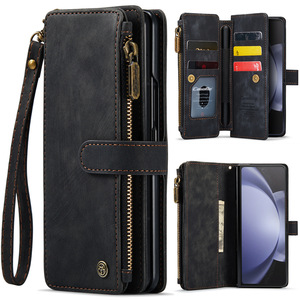 Étui portefeuille en cuir PU <span class=keywords><strong>Caseme</strong></span> avec porte-cartes pour Samsung Z Fold 5 Flip Zipper Purse Wristlet Strap Kickstand Phone Cas - Product Image 2