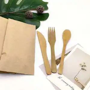 Wholesale Environmental Protection High Quality Disposable Party Cutlery Custom Logo Bamboo Cutlery Spoon and Fork Knife