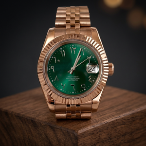 Dayjust Or Rose Vert Jubilé Acier Inoxydable Cuir Plongeur Résistant à l'Eau 50 Bar Mouvement SEIKO Cristal Analogique Sport Charme - Product Image 3