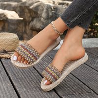 Tendance mode estivale style ethnique euro-américain, sandales confortables à semelle épaisse et motif corde, couleur bonbon, grandes tailles pour femmes