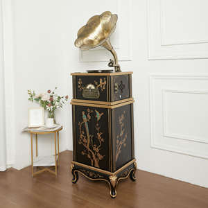 Gramófono de Madera Personalizado de Fábrica, Pintado a Mano con Aves, 3 Velocidades, BT, FM, con Bocina de Cobre Dorado, Reproductor de Discos de Alta Fidelidad - Product Image 2