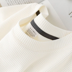 T-shirt a maniche lunghe da <span class=keywords><strong>uomo</strong></span> in jersey 100% <span class=keywords><strong>cotone</strong></span>, stile americano, vestibilità ampia, a nido d'ape, tinta unita, autunnale, per giovani, all'ingrosso - Product Image 2