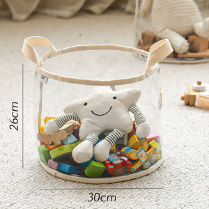 Panier de rangement pour jouets en PVC transparent, grande capacité, bac de rangement rond avec poignées pour peluches, blocs de construction, <span class=keywords><strong>logo</strong></span> personnalisé - Product Image 6