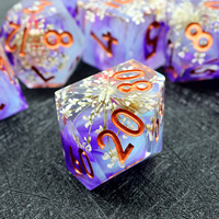 Ensemble de dés créatifs en résine DND - Dés polyédriques bleus, violets et fumés à motifs floraux pour jeux de rôle - N43