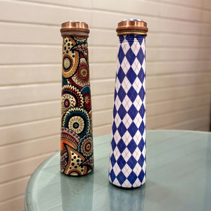 Blue Diamond Pattern <b>Copper</b> Water <b>Bottle</b> Geometric Designer <b>Drinking</b> <b>Bottle</b> Leakproof Reusable Travel Gift <b>Bottle</b> - Product Image 1