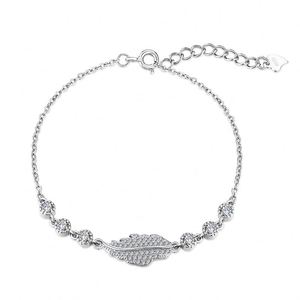 Dylam Elegance Design Rhodium <b>Rose</b> <b>Gold</b> Plated S925 Silver Hypoallergenic 5A Zirconia Leaf Link Chain Bracelet for Women - Product Image 1