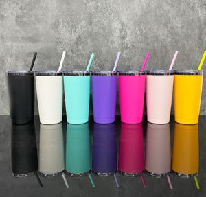 Bouteille isotherme 20oz en acier inoxydable noir avec paille colorée pour café et vinyle laser, stock entrepôt USA - Product Image 3