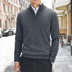 Suéter de punto con cable de invierno de lana merino 100% personalizado, ropa de mohair de moda para hombre, suéter con media cremallera para hombre