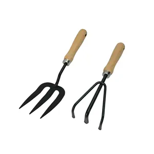 Garden Accessories Tools Kit Sets Stainless Steel Black Plastic Spray Tool Gardening Metal Rake Hoe Fork With Wooden Handle