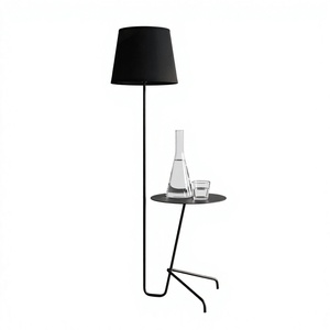 Modern Floor Lamp with Side Table Fabric <b>Shade</b> Metal Frame Bedroom Living Room <b>Light</b> - Product Image 1