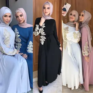 Nieuwe Collectie Elegante Losse Lantaarnmouw Zwart Moslim Abaya Trendy Kralen Borduurwerk Lange Jurk Moslim Islamitische Kleding Abaya