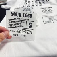 Étiquettes de cou DTF personnalisées en encre blanche, douces au toucher, pour l'impression de vêtements sous marque privée, vente en gros, faible MOQ, commande en gros