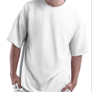T-shirt col rond surdimensionné pour hommes de haute qualité 100% coton et polyester épaule tombante à manches courtes grande taille Style formel - Product Image 1