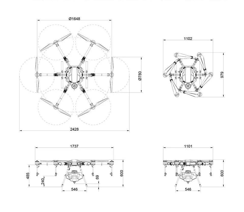 EFT E616P 16L Agriculture Drone, there reserved a detachable camera installation parts in front of the fuselage .