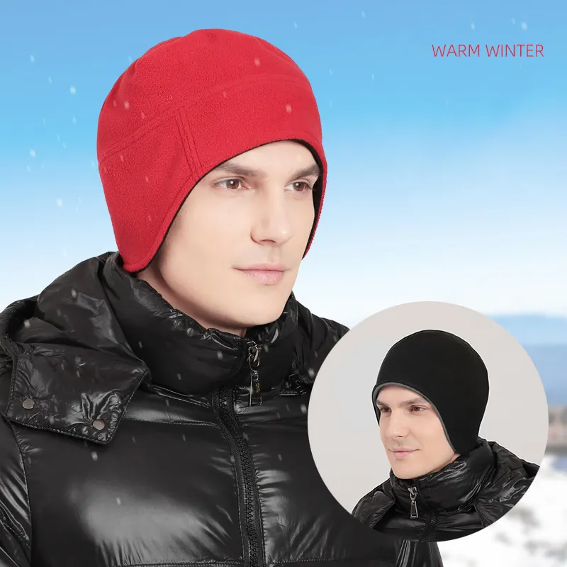 Doppelseitige Polar Fleece Ohr abdeckung Schädel kappe Blank Benutzer definiertes Logo Winter Warm Outdoor Unisex Radfahren Ohr klappe Uhr Cap Beanie Hüte