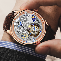 Montres mécaniques haut de gamme en acier pour hommes, avec phases solaires et lunaire GMT et tourbillon, conception d'usine et personnalisation par lots, pour marque privée
