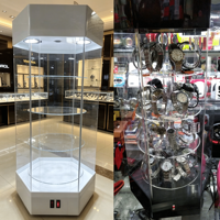 Vitrine de présentation en acrylique pour couteaux avec éclairage LED pour magasin de détail, vitrine rotative à 360 degrés en acrylique