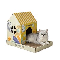 Griffoir et maison pour chat combinés, maisonnette pour chat chaude et anti-chute de poils, villa double couche en carton ondulé pour