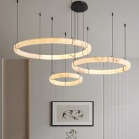 Lustre rond en cuivre de style français, luxe léger, imitation albâtre, haut de gamme, pour salon, salle à manger, bar, comptoir, hôtel