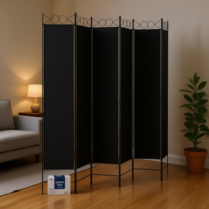 Separador de ambientes de tela negra de 6 paneles, 94.5 pulgadas x 86.6 pulgadas, biombo plegable, diseño moderno, decoración del hogar - Product Image 2