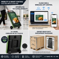 Kiosque publicitaire portable pour usage intérieur et extérieur, 14 heures sans fil ou 24/7 avec prise secteur, verre anti-reflet AG, 32, 43, 55 pouces