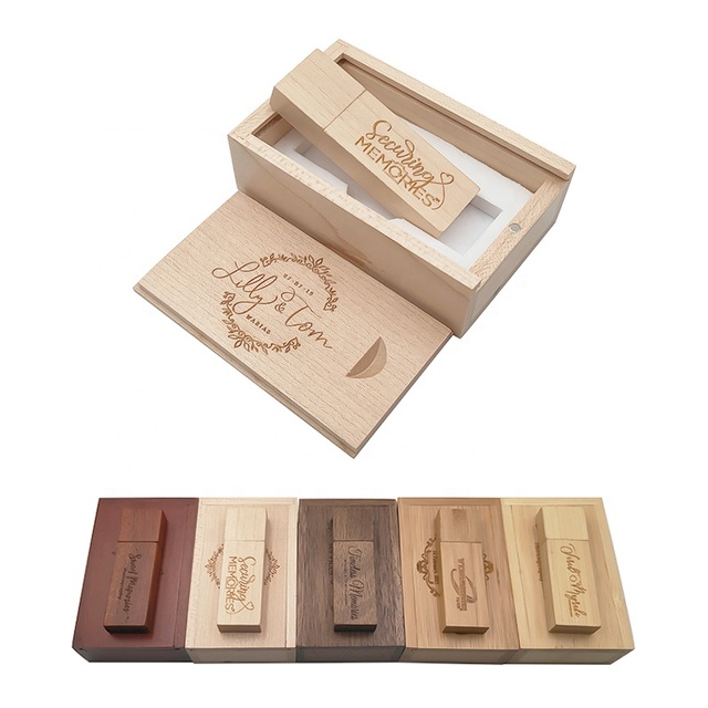 Factory Direct Wooden USB Flash Drive with Box Customized Logo Wood USB Stick Gift Wholesale Pendrive for Promotional Gift