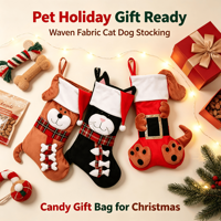 Décorations de Noël écologiques, douces et modernes, tissées, en forme d'animaux (chats, chiens), chaussettes, pendentifs d'arbre, sacs à bonbons, pour vitrine