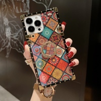 Coque de téléphone tendance ethnique de luxe avec support anneau électroplaqué pour iPhone 16 11 Pro Max X XS Max - Étuis de téléphone portable à la mode