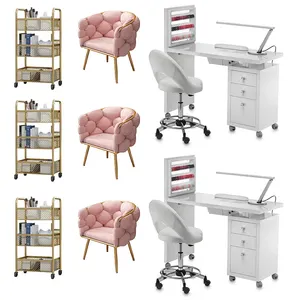 Pink Color Modern Pedicure Chair Nail Table Marble Manicure Desk Salon Furniture Foot Spa Massage Pedicure Chair Whole Set