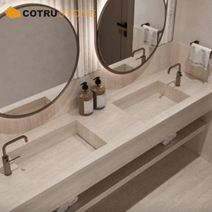 주문 석회화 더블 싱크 손 조각 벽 마운트 욕실 화장대 파우더 룸에 대 한 상단 - Product Image 4