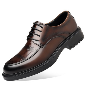 Leather Men's Oxfords Round <b>Toe</b> Breathable Office Career Dress Shoes Autumn Lace-up Solid Style Rubber Outsole - Product Image 5