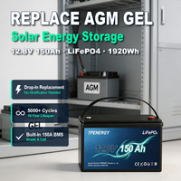 Batería LFP TPENERGY de 12V 150Ah para Almacenamiento de Energía Solar, con BMS Integrado de 150A, Reemplaza AGM GEL, Libre de Mantenimiento