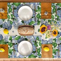 Nappe de table réutilisable écologique en tissu tressé style printemps/été, motif floral d'hortensia, aspect lin