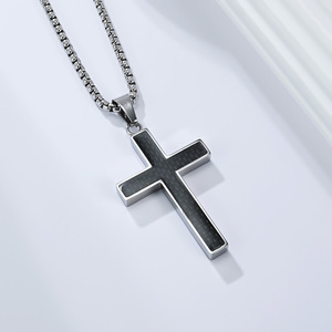 Mountain and Sea yunnique popular jewelry <b>titanium</b> steel + carbon fiber cross necklace street style trendy men's pe - Product Image 4