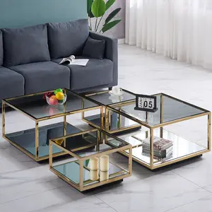 High Fashion Gold Stainless Steel Living Room Coffee Table Furniture Mirror Glass Unique Coffee Table