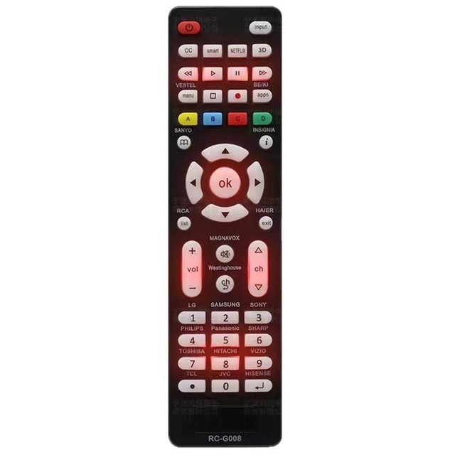 RC-G008 Universal Backlight TV Remote Fit for LG Fit for Samsung Fit for TCL Fit for Vizio Fit for Sharp Fit for Sony TCL TVs
