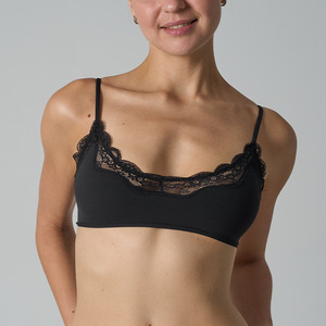 SUHE Bralette sin aros de nailon y elastano transpirable con copas delgadas contorneadas y ribete de encaje, sujetador de yoga para mujer con tirantes convertibles y cuello en V - Product Image 5