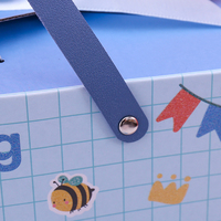 Boîte cadeau en papier avec poignée en forme de nœud de dessin animé, boîte d'emballage en carton imprimé, boîte de rangement pliable pour cadeaux de baby shower