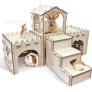 Casa de Madera Modular para Mascotas, Castillo para Conejos y Cobayas, Escondite para Animales Pequeños, Multifuncional, Rectangular, Origen Shandong - Product Image 1