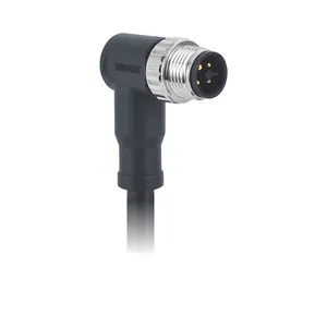 China fornecedor oem m12 t código macho conector ângulo 4 pinos moldado 12a cabo de alimentação blindado 1 2 3 5 10 15 m conector à prova d' água