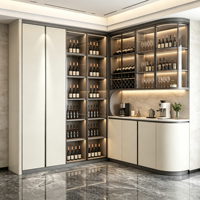 Meuble Bar à Vin Moderne en Bois Massif Blanc et Or avec Porte Vitrée, Taille Personnalisée, Présentoir à Liqueurs pour la Maison