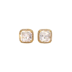 Boucles d'oreilles clous en or blanc E2025 avec zircon taille princesse, serti géométrique, bijoux de mode classiques pour femme, parfaits pour les soirées - Product Image 1