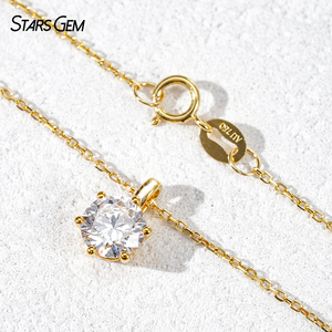 Starsgem 18K Solid Gold 6 Prong 1ct Round Cut Lab Diamond Solitaire Pendant <b>Necklace</b> 40+5cm Yellow White Gold <b>Necklace</b> For Women - Product Image 2