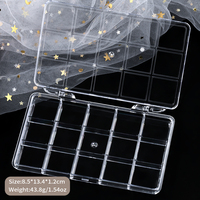 Boîte de rangement transparente pour nail art à 12/15/18 compartiments, vide, pour bijoux, perles, faux ongles, présentoir, boîte de rangement pour paillettes et strass pour ongles