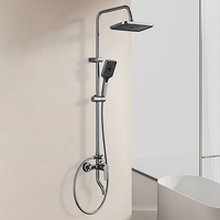 Ensemble de douche chaud et froid gris anthracite avec pommeau pluie, douchette à main et bec de baignoire, trois fonctions, barre coulissante, vente directe usine, OEM ODM